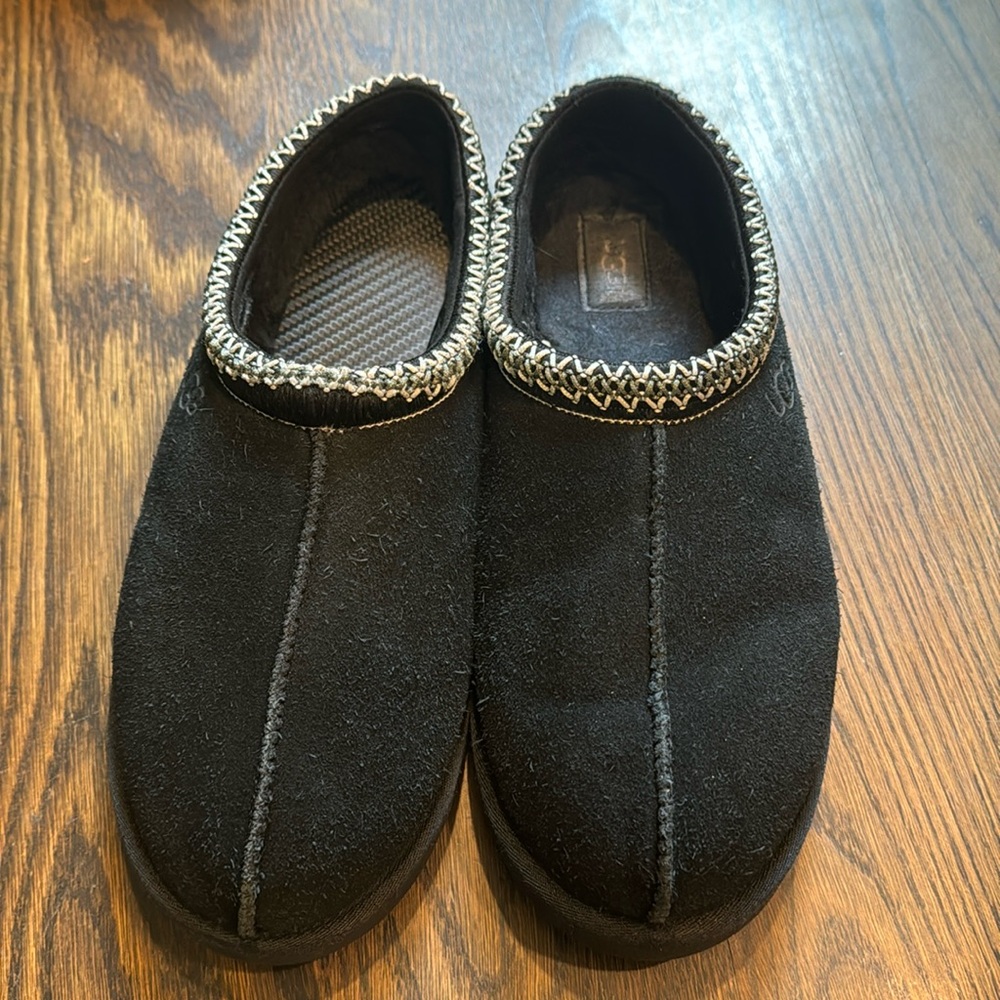 Ugg Tasman black suede slipper gentle wear inside, never worn outside